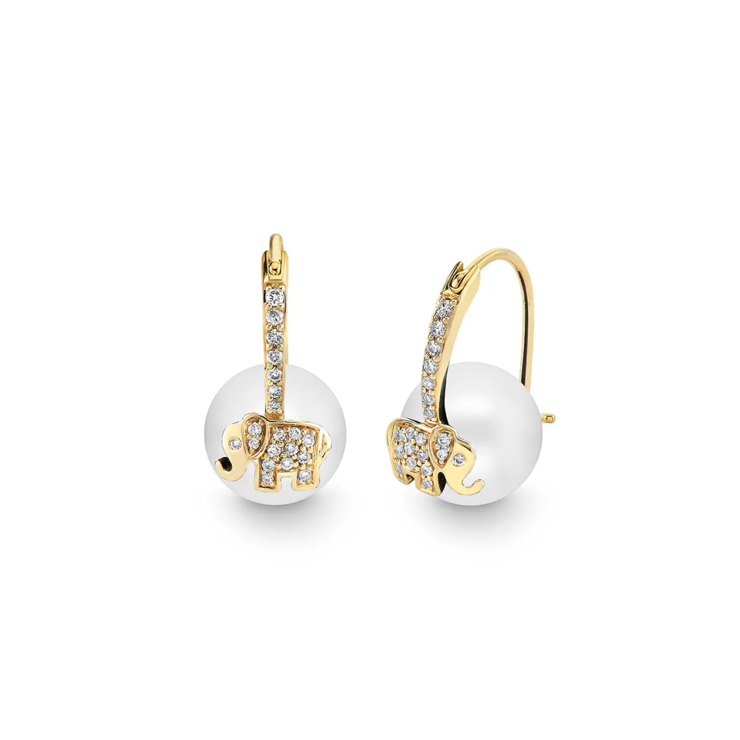 Gold & Diamond Elephant Pearl Earrings