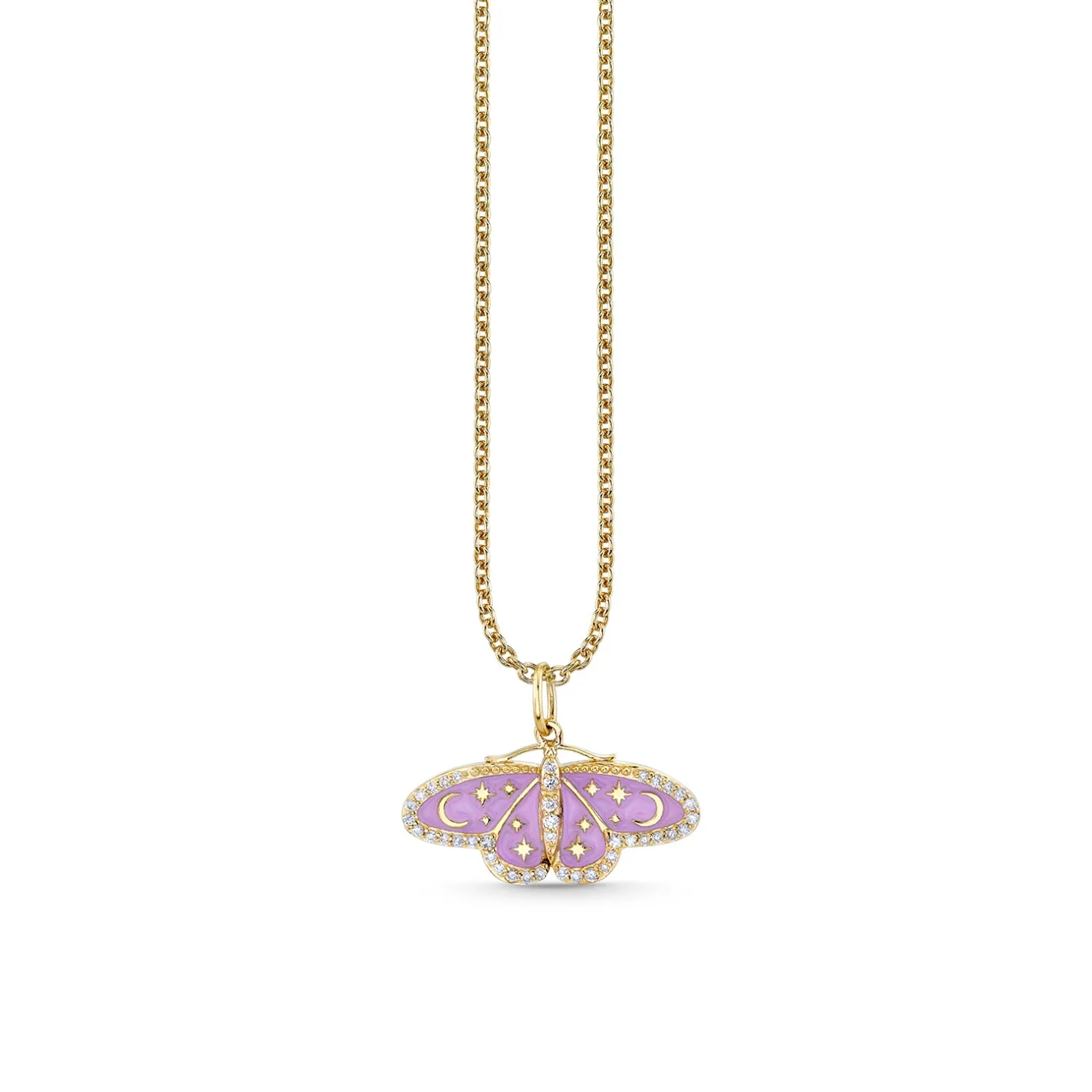 Gold & Diamond Enamel Celestial Moth Charm