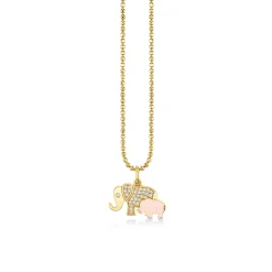 Gold & Diamond Enamel Elephant Family Charm