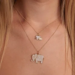 Gold & Diamond Enamel Elephant Family Charm