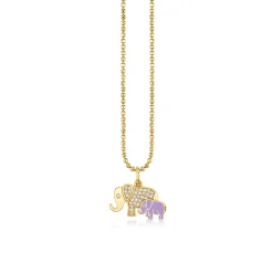 Gold & Diamond Enamel Elephant Family Charm