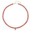 Gold & Diamond Enamel Eye Peach Coral Necklace