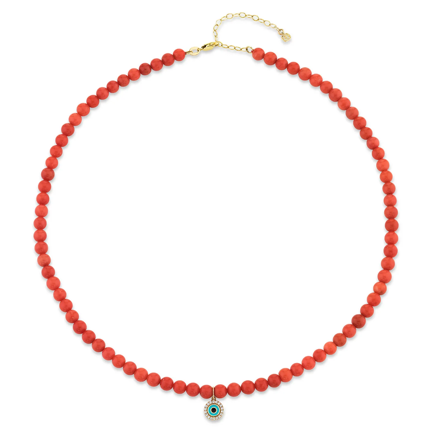 Gold & Diamond Enamel Eye Peach Coral Necklace