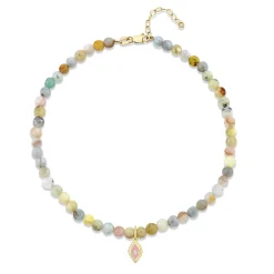 Gold & Diamond Enamel Fringe Multi Morganite Anklet