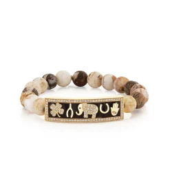 Gold & Diamond Enamel Luck Tableau on Wooden Opal