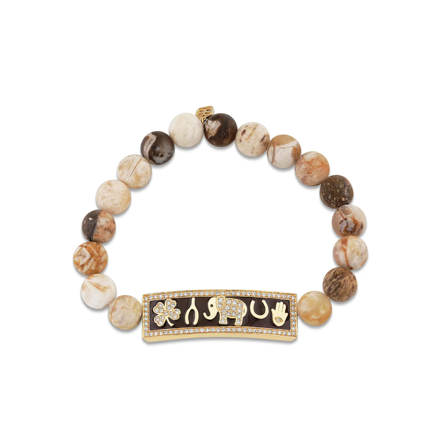 Gold & Diamond Enamel Luck Tableau on Wooden Opal