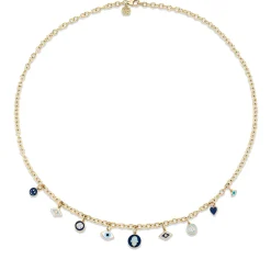 Gold & Diamond Enamel Multi-Charm Necklace