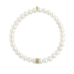 Gold & Diamond Eternity Heart Rondelle on Pearls