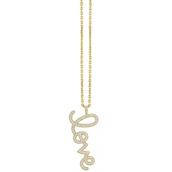Gold & Diamond Extra Large Love Script Charm Necklace