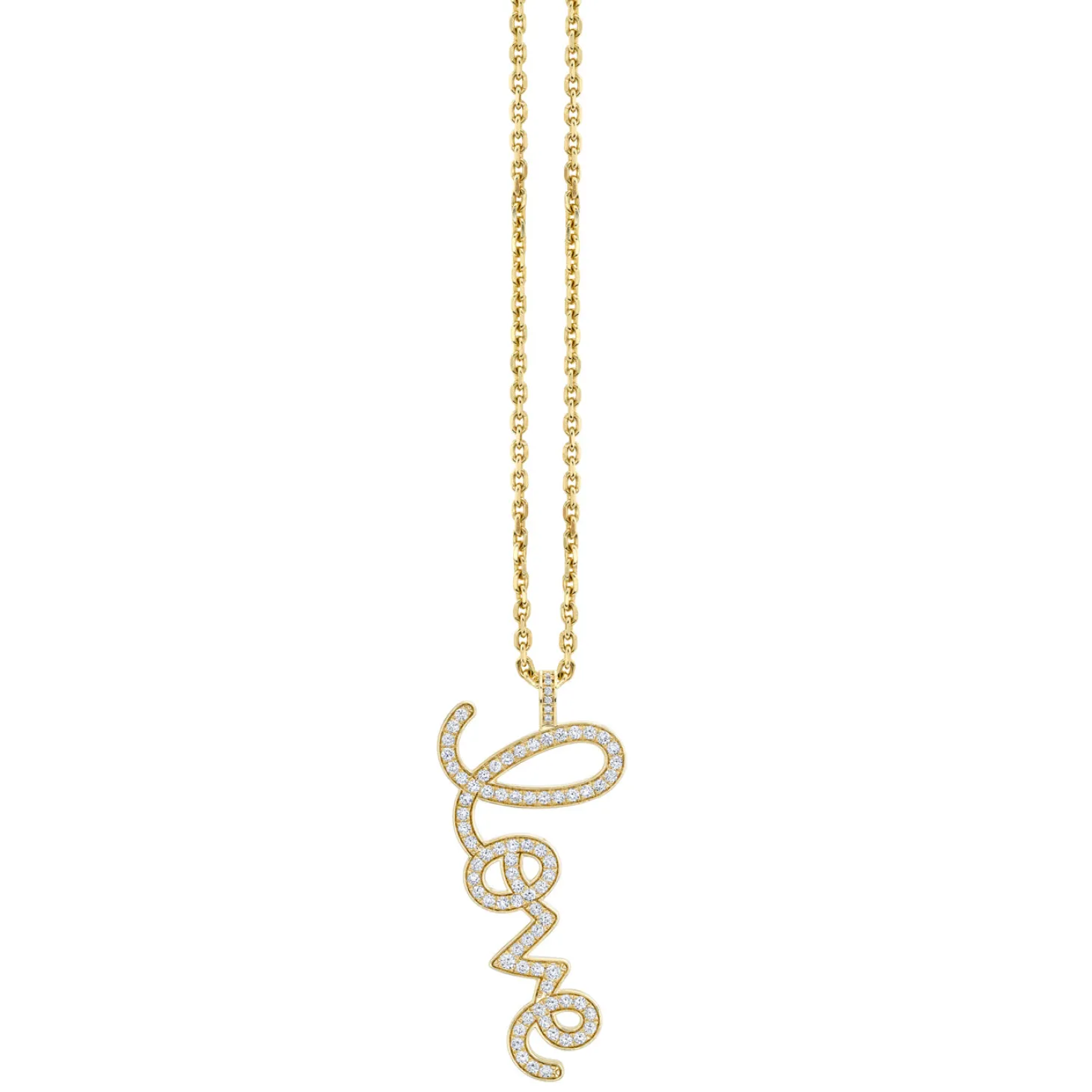 Gold & Diamond Extra Large Love Script Charm Necklace