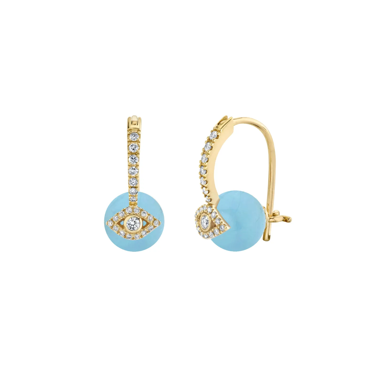 Gold & Diamond Eye Aquamarine Earrings