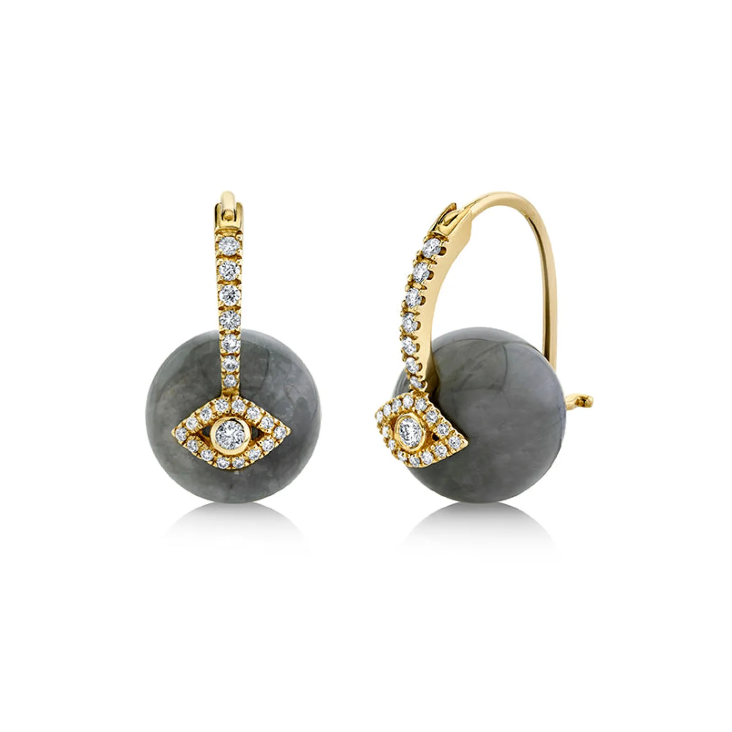 Gold & Diamond Eye Grey Cat's Eye Earrings