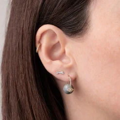 Gold & Diamond Eye Grey Cat's Eye Earrings