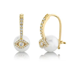 Gold & Diamond Eye Pearl Earrings