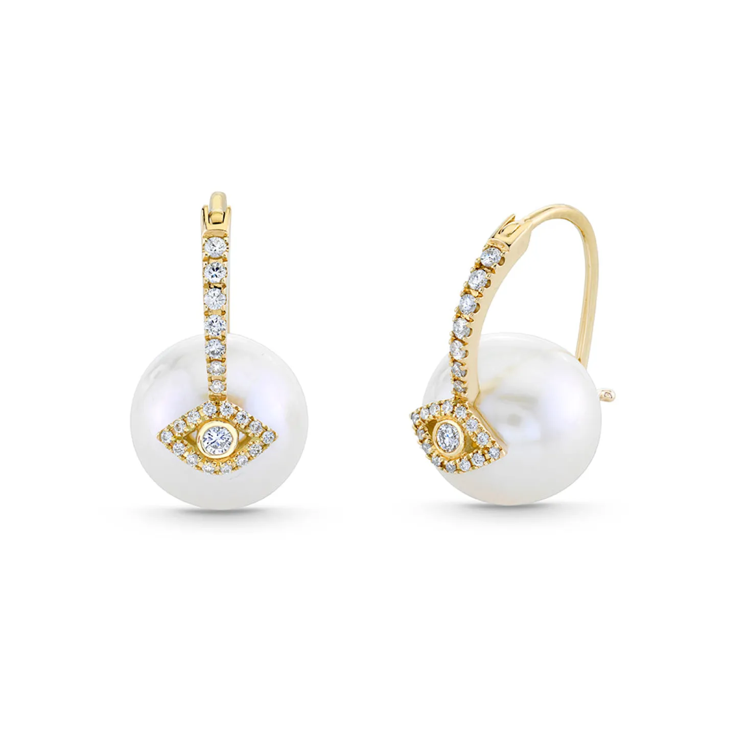 Gold & Diamond Eye Pearl Earrings