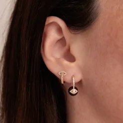 Gold & Diamond Eye Post Huggie Hoops