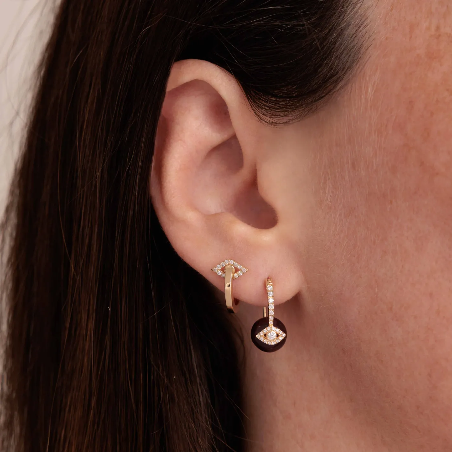 Gold & Diamond Eye Post Huggie Hoops
