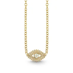 Gold & Diamond Eye Stone Inlay Necklace