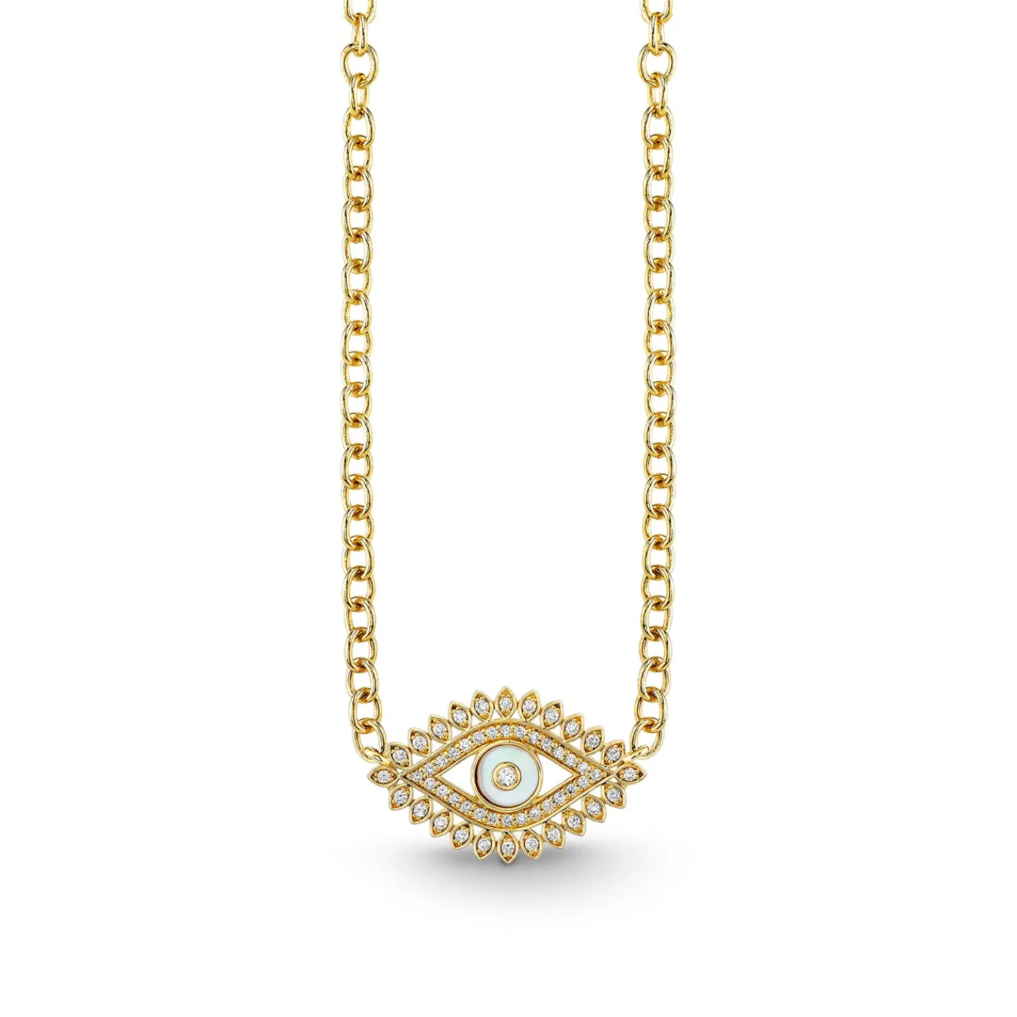Gold & Diamond Eye Stone Inlay Necklace