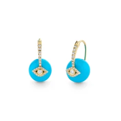 Gold & Diamond Eye Turquoise Earrings
