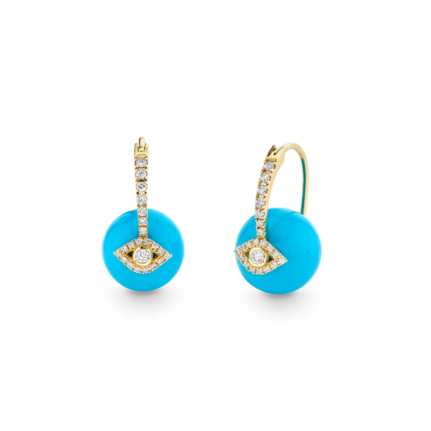Gold & Diamond Eye Turquoise Earrings
