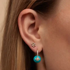 Gold & Diamond Eye Turquoise Earrings
