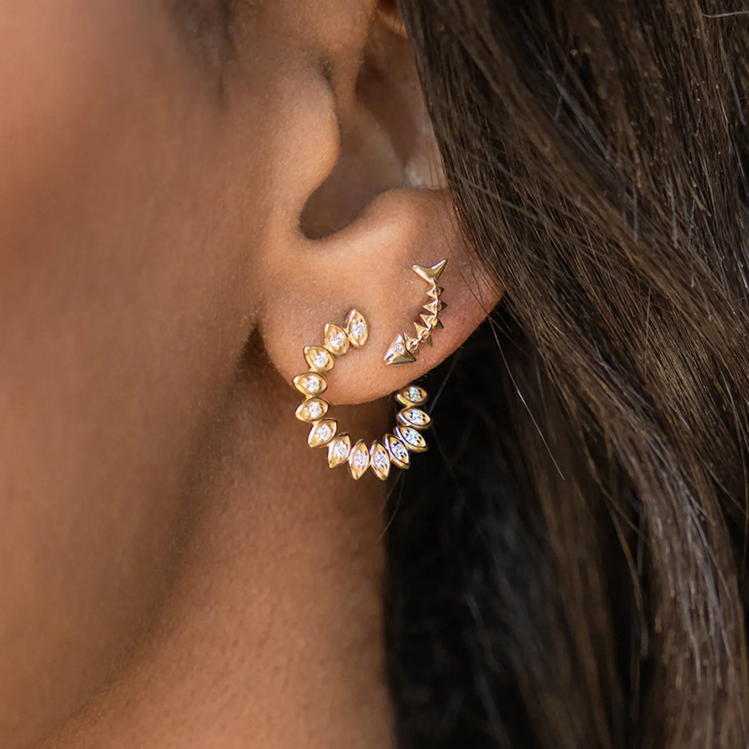 Gold & Diamond Fishbone Stud