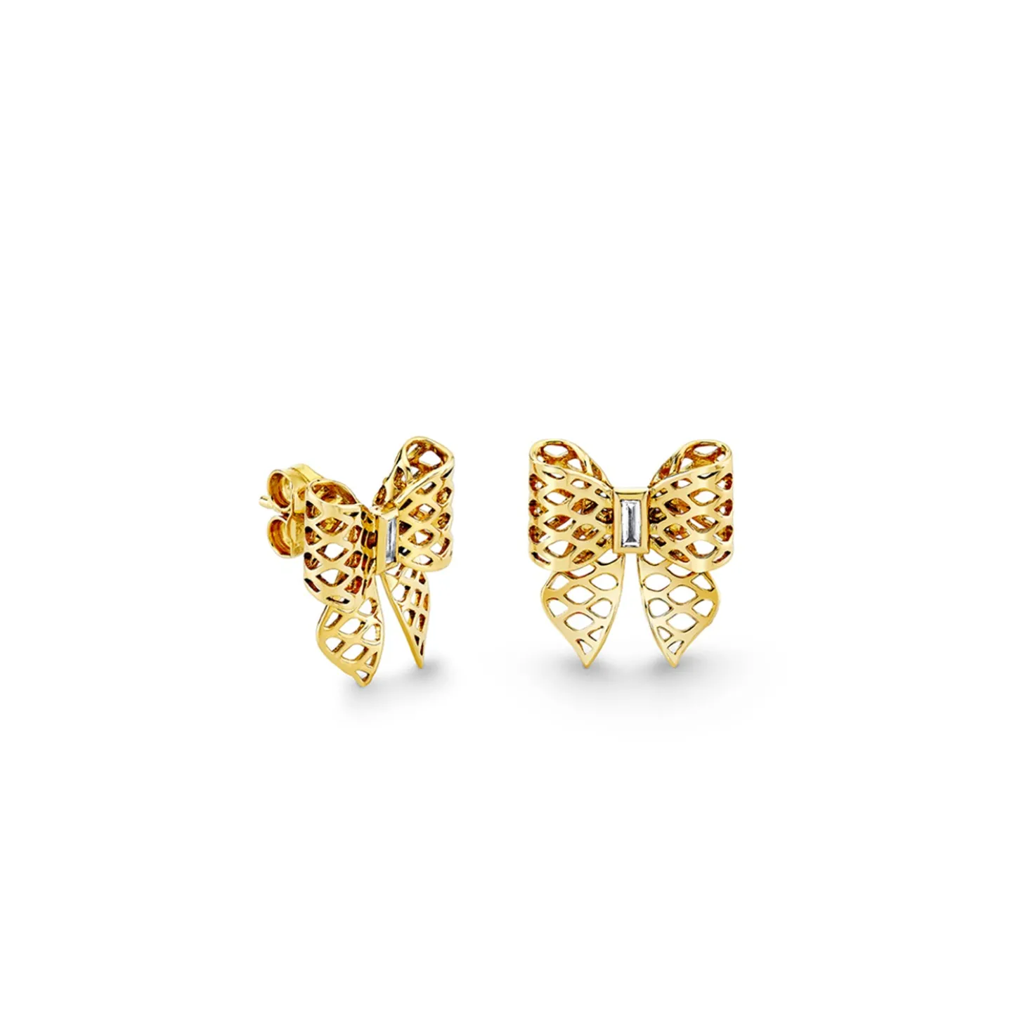 Gold & Diamond Fishnet Bow Stud