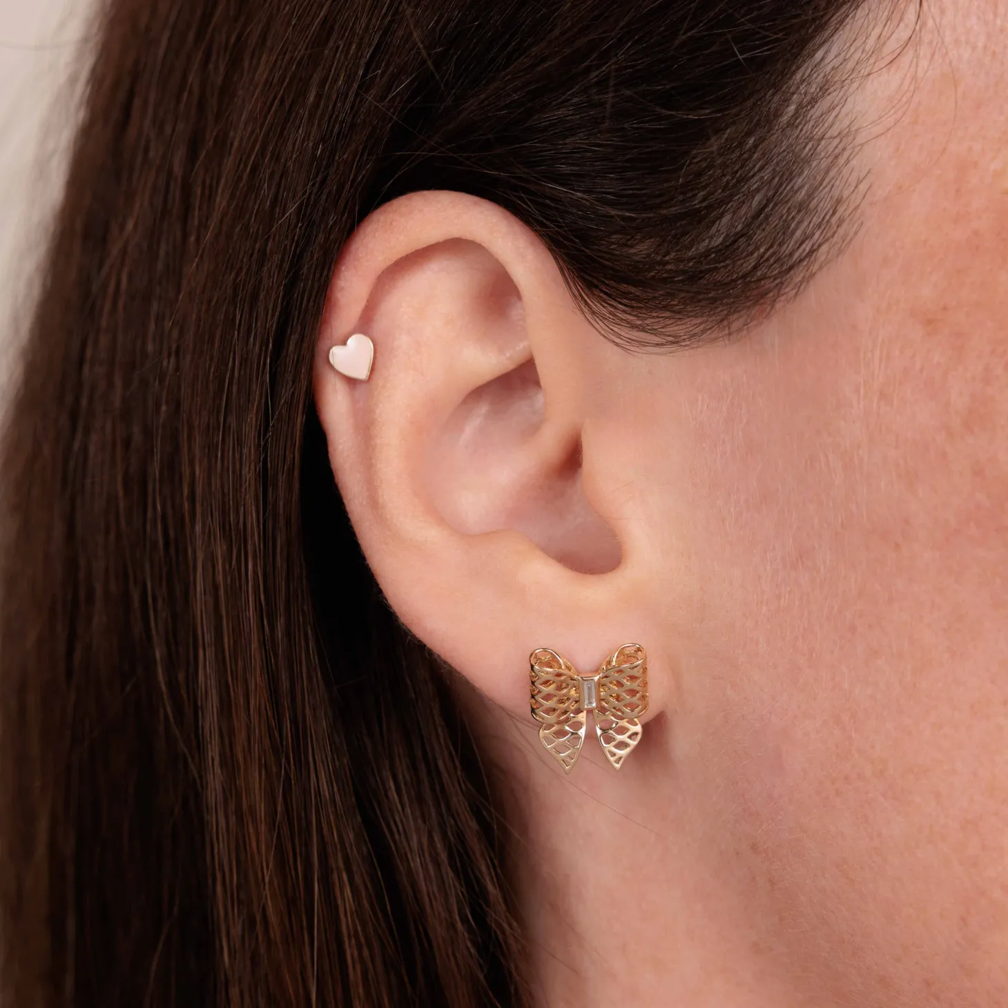 Gold & Diamond Fishnet Bow Stud