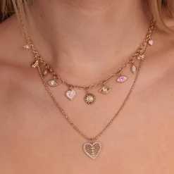 Gold & Diamond Fishnet Heart Charm