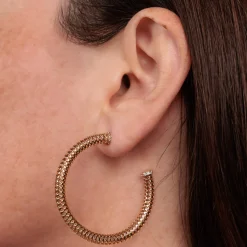 Gold & Diamond Fishnet Tube Large Hoops