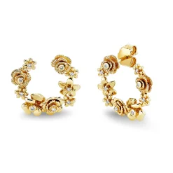 Gold & Diamond Flower Cluster Wrap Earrings