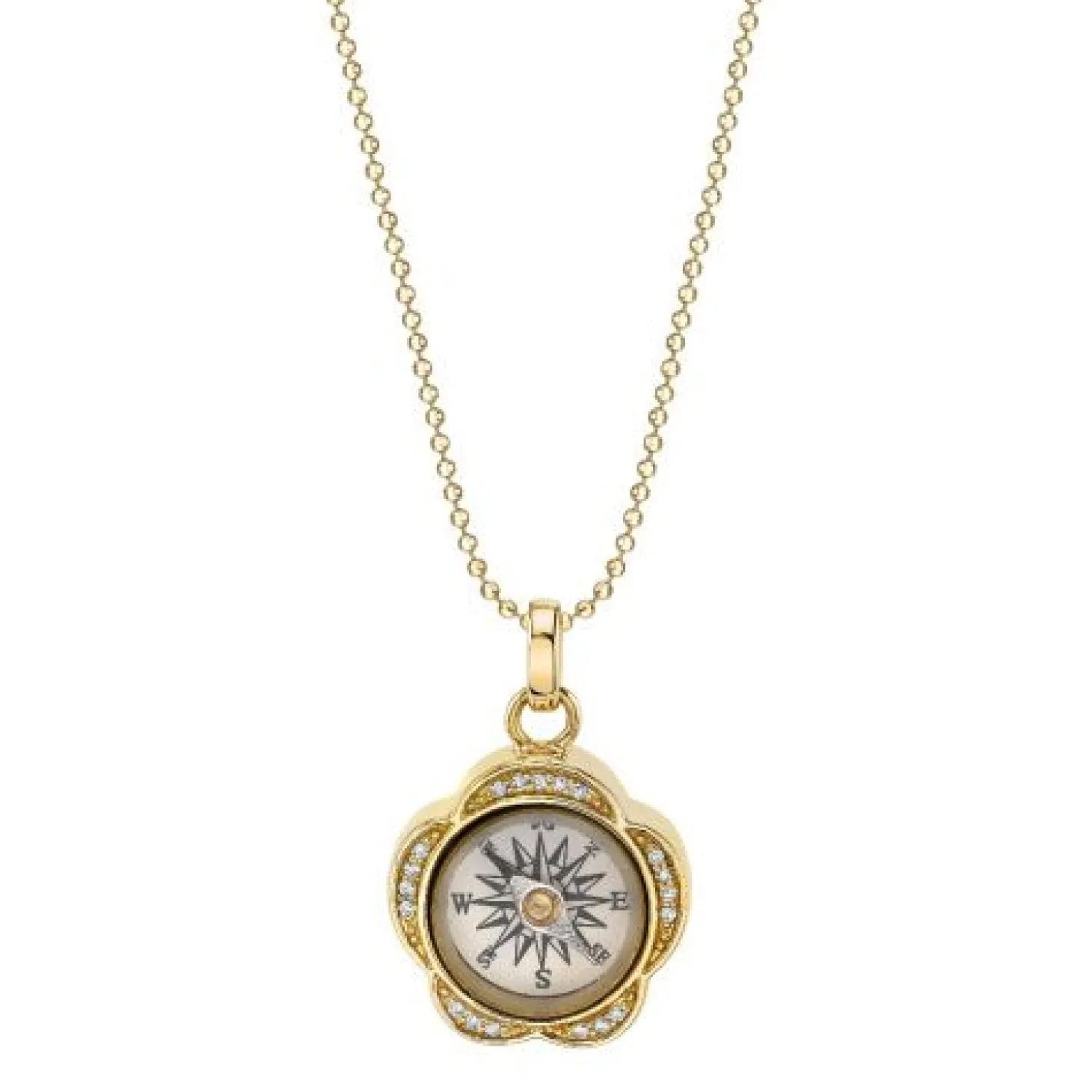 Gold & Diamond Flower Compass Charm