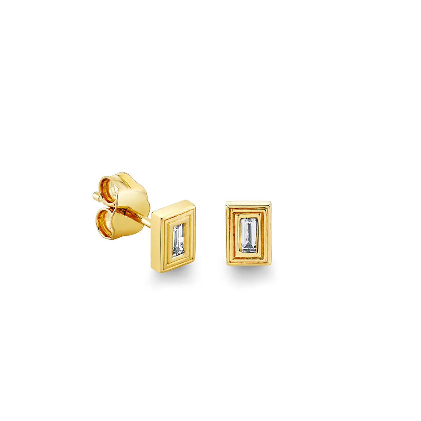 Gold & Diamond Fluted Baguette Stud