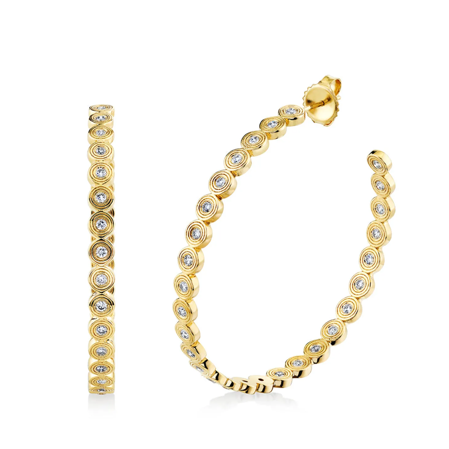 Gold & Diamond Fluted Extra Large Hoops