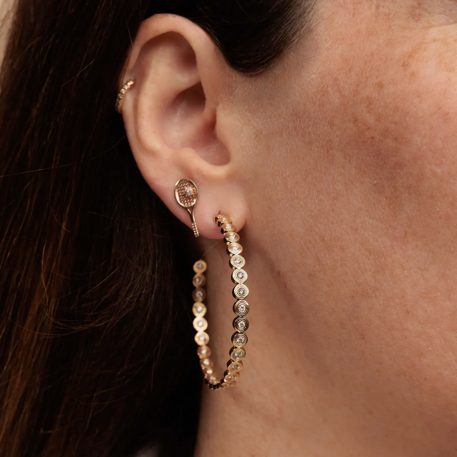 Gold & Diamond Fluted Extra Large Hoops