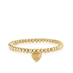 Gold & Diamond Fluted Heart on Gold Beads