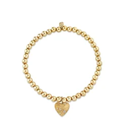 Gold & Diamond Fluted Heart on Gold Beads