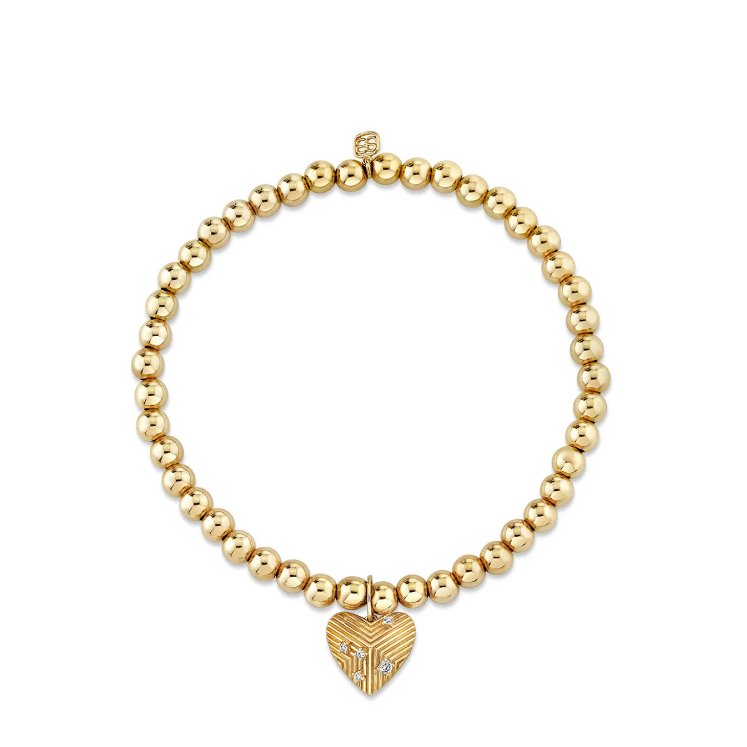 Gold & Diamond Fluted Heart on Gold Beads