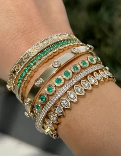 Gold & Diamond Fluted Hinge Bangle