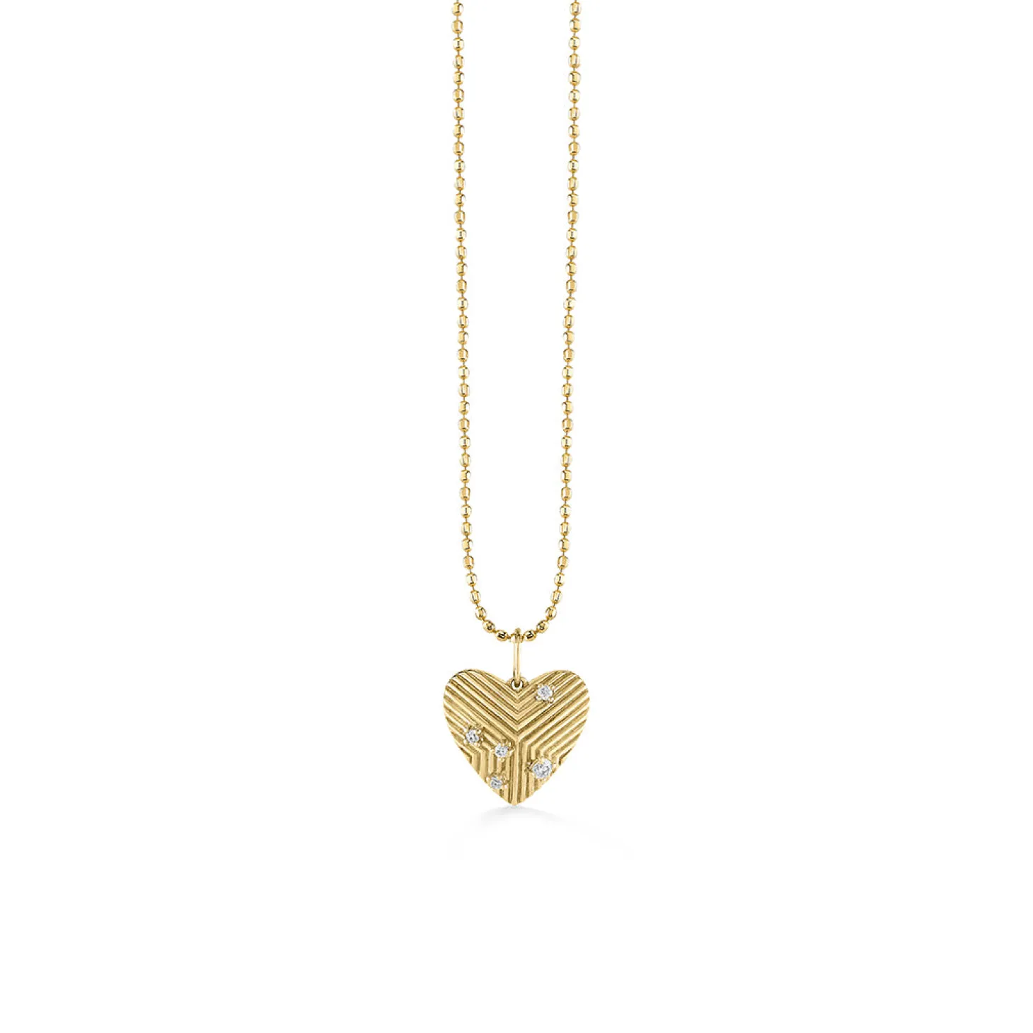 Gold & Diamond Fluted Pyramid Spike Heart Charm