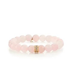 Gold & Diamond Fluted Rondelle on Rose Quartz