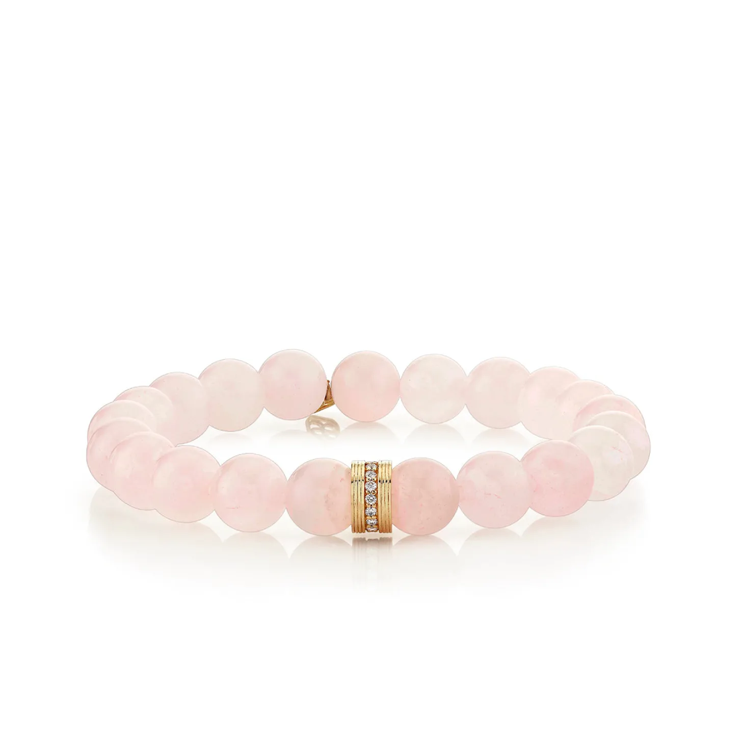 Gold & Diamond Fluted Rondelle on Rose Quartz