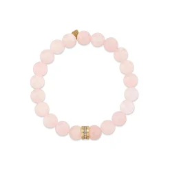 Gold & Diamond Fluted Rondelle on Rose Quartz