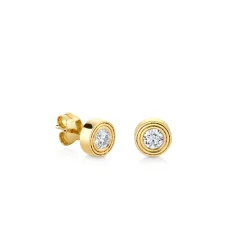 Gold & Diamond Fluted Single Stone Stud