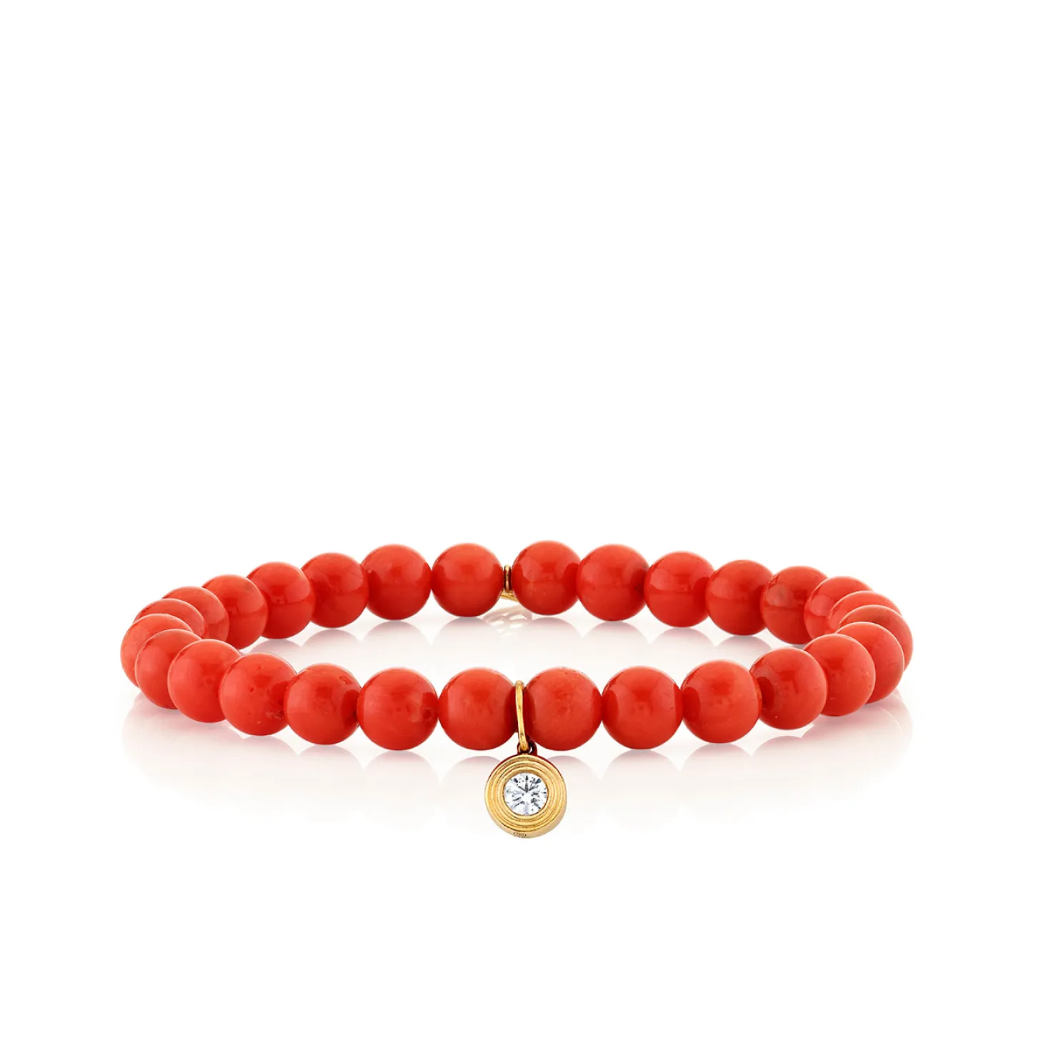 Gold & Diamond Fluted Single Stone on Peach Coral