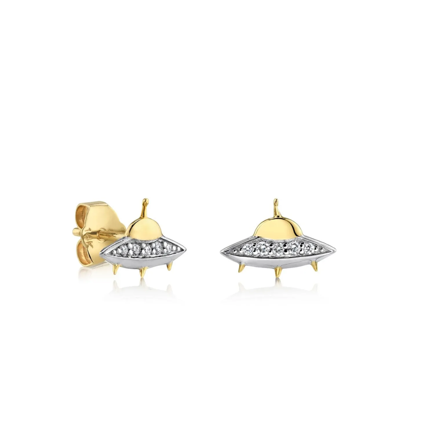 Gold & Diamond Flying Saucer Stud