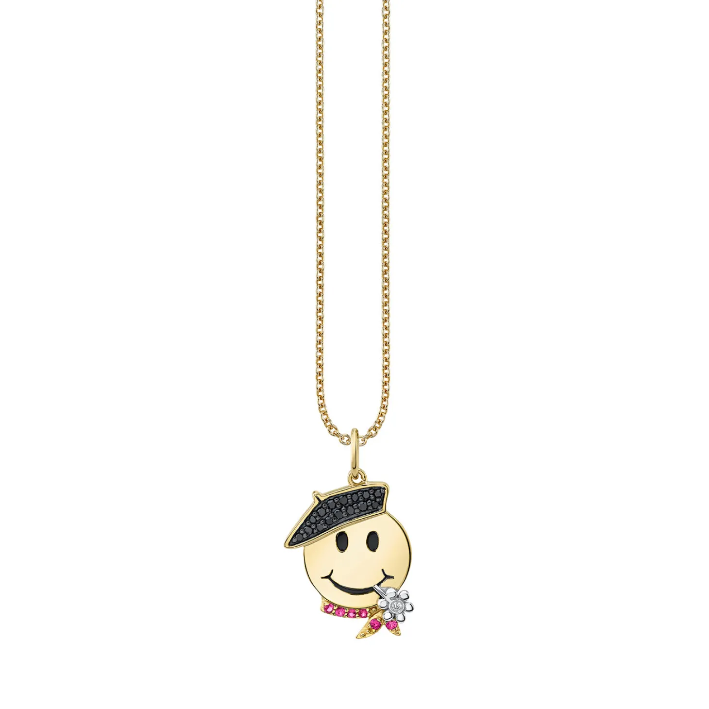 Gold & Diamond French Happy Face Charm