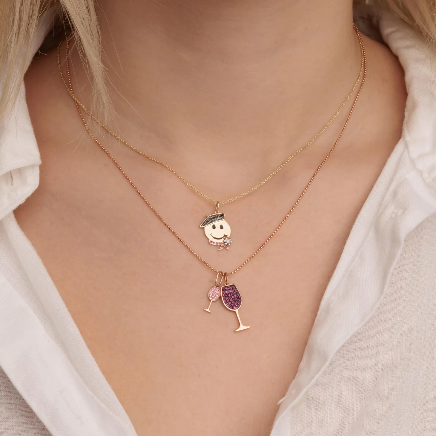 Gold & Diamond French Happy Face Charm