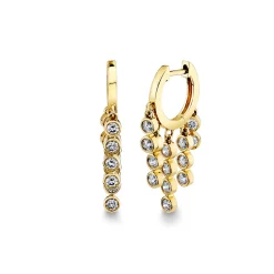 Gold & Diamond Graduated Fringe Bezel Huggie Hoops